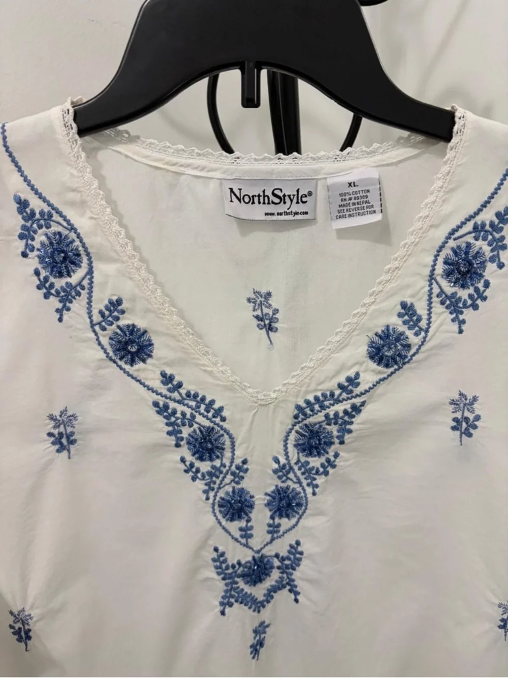 NorthStyle White Tunic with Blue Floral Embroidery - Picture 2 of 6